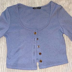 Navy Blue Long Sleeve Cropped Top